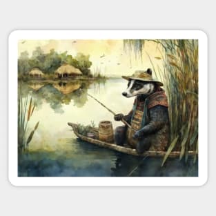 Funny Badger Fishing On A Lake Sticker